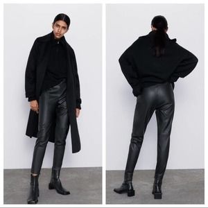 Zara Faux Leather Leggings Small Black High Rise Zippered Vegan Pants